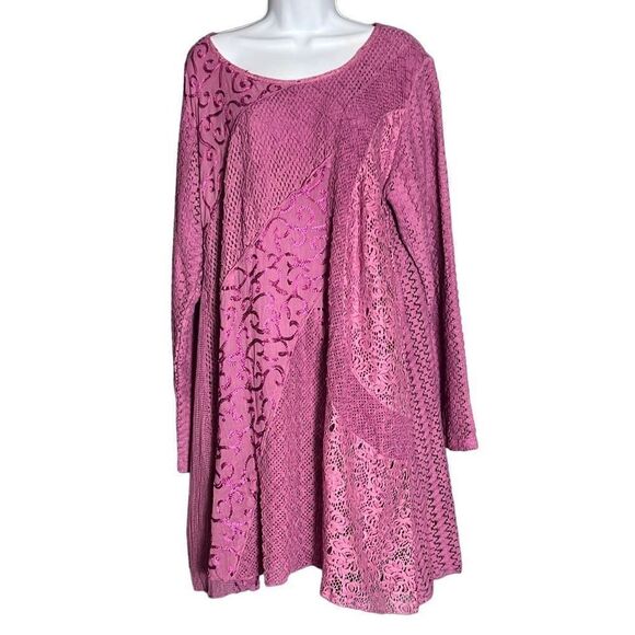 Exclusively for Signals Women's Long Sleeve Blouse Top Mini Dress Lace Pink 3X - Picture 1 of 11